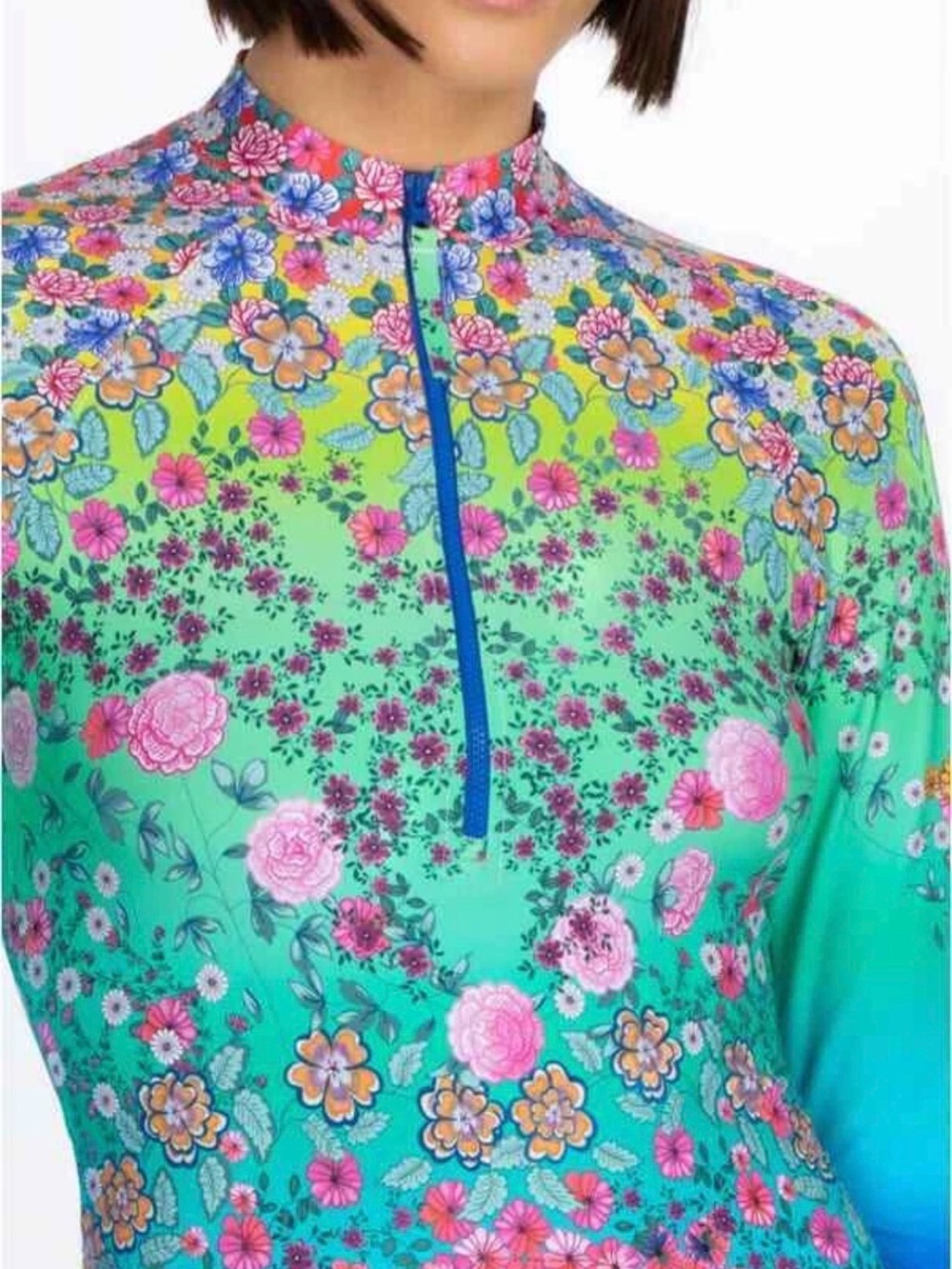 Johnny Was Swimwear Surf Shirt Comfort Rash Guard Floral Blue Multi Top Size 2XL - Picture 4 of 5